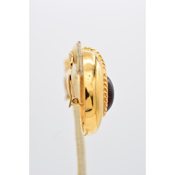 Givenchy Vintage Big Cabochon Clip On Earrings Red Gold Chunky Signed 1980s Bin1 - Picture 8 of 12